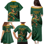 Australia Kangaroo Mascot Darts Family Matching Puletasi and Hawaiian Shirt Green Edition