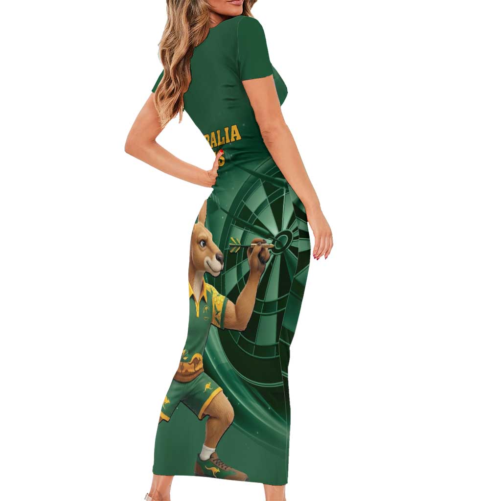 Australia Kangaroo Mascot Darts Family Matching Short Sleeve Bodycon Dress and Hawaiian Shirt Green Edition
