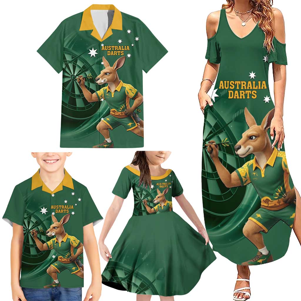 Australia Kangaroo Mascot Darts Family Matching Summer Maxi Dress and Hawaiian Shirt Green Edition