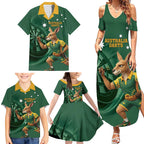 Australia Kangaroo Mascot Darts Family Matching Summer Maxi Dress and Hawaiian Shirt Green Edition