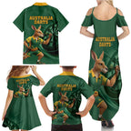 Australia Kangaroo Mascot Darts Family Matching Summer Maxi Dress and Hawaiian Shirt Green Edition