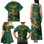 Australia Kangaroo Mascot Darts Family Matching Tank Maxi Dress and Hawaiian Shirt Green Edition