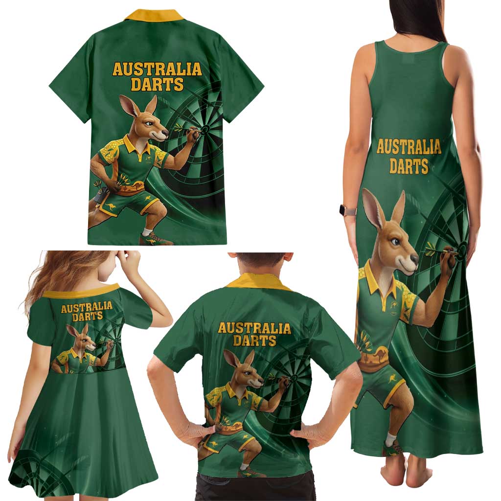 Australia Kangaroo Mascot Darts Family Matching Tank Maxi Dress and Hawaiian Shirt Green Edition