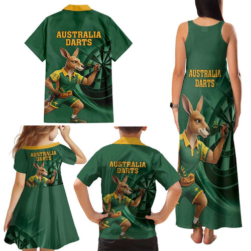 Australia Kangaroo Mascot Darts Family Matching Tank Maxi Dress and Hawaiian Shirt Green Edition