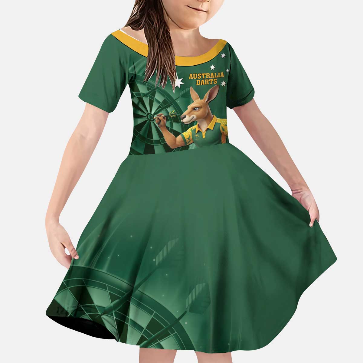 Australia Kangaroo Mascot Darts Kid Short Sleeve Dress Green Edition