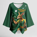 Australia Kangaroo Mascot Darts Kimono Sleeve Blouse Green Edition