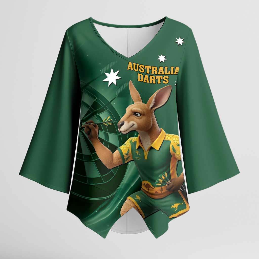 Australia Kangaroo Mascot Darts Kimono Sleeve Blouse Green Edition