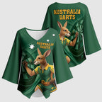 Australia Kangaroo Mascot Darts Kimono Sleeve Blouse Green Edition