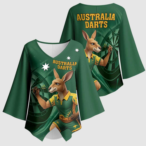 Australia Kangaroo Mascot Darts Kimono Sleeve Blouse Green Edition