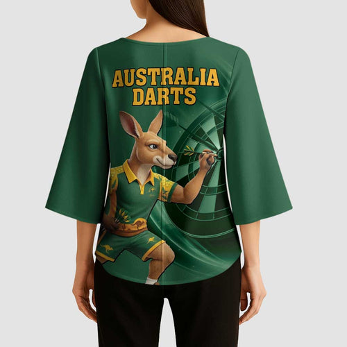 Australia Kangaroo Mascot Darts Kimono Sleeve Blouse Green Edition