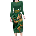 Australia Kangaroo Mascot Darts Long Sleeve Bodycon Dress Green Edition