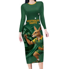 Australia Kangaroo Mascot Darts Long Sleeve Bodycon Dress Green Edition