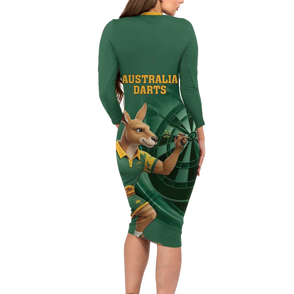 Australia Kangaroo Mascot Darts Long Sleeve Bodycon Dress Green Edition