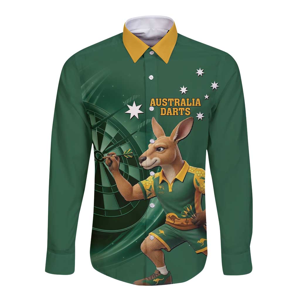 Australia Kangaroo Mascot Darts Long Sleeve Button Shirt Green Edition