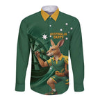 Australia Kangaroo Mascot Darts Long Sleeve Button Shirt Green Edition