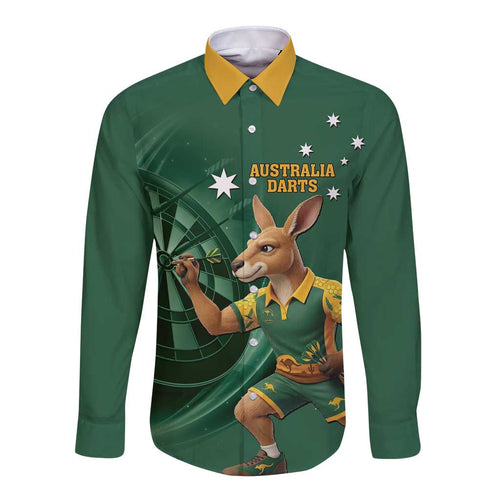 Australia Kangaroo Mascot Darts Long Sleeve Button Shirt Green Edition