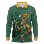 Australia Kangaroo Mascot Darts Long Sleeve Polo Shirt Green Edition