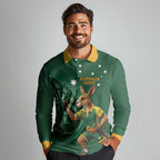 Australia Kangaroo Mascot Darts Long Sleeve Polo Shirt Green Edition