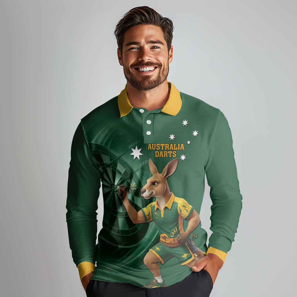 Australia Kangaroo Mascot Darts Long Sleeve Polo Shirt Green Edition