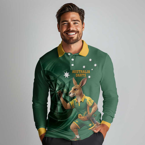 Australia Kangaroo Mascot Darts Long Sleeve Polo Shirt Green Edition