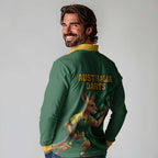 Australia Kangaroo Mascot Darts Long Sleeve Polo Shirt Green Edition