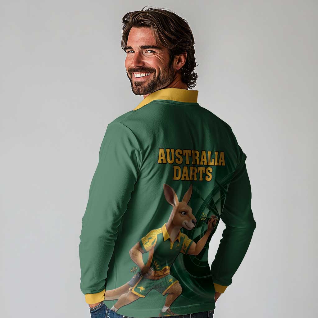 Australia Kangaroo Mascot Darts Long Sleeve Polo Shirt Green Edition