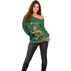 Australia Kangaroo Mascot Darts Off Shoulder Sweater Green Edition