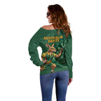 Australia Kangaroo Mascot Darts Off Shoulder Sweater Green Edition