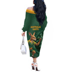 Australia Kangaroo Mascot Darts Off The Shoulder Long Sleeve Dress Green Edition