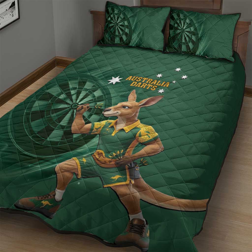 Australia Kangaroo Mascot Darts Quilt Bed Set Green Edition