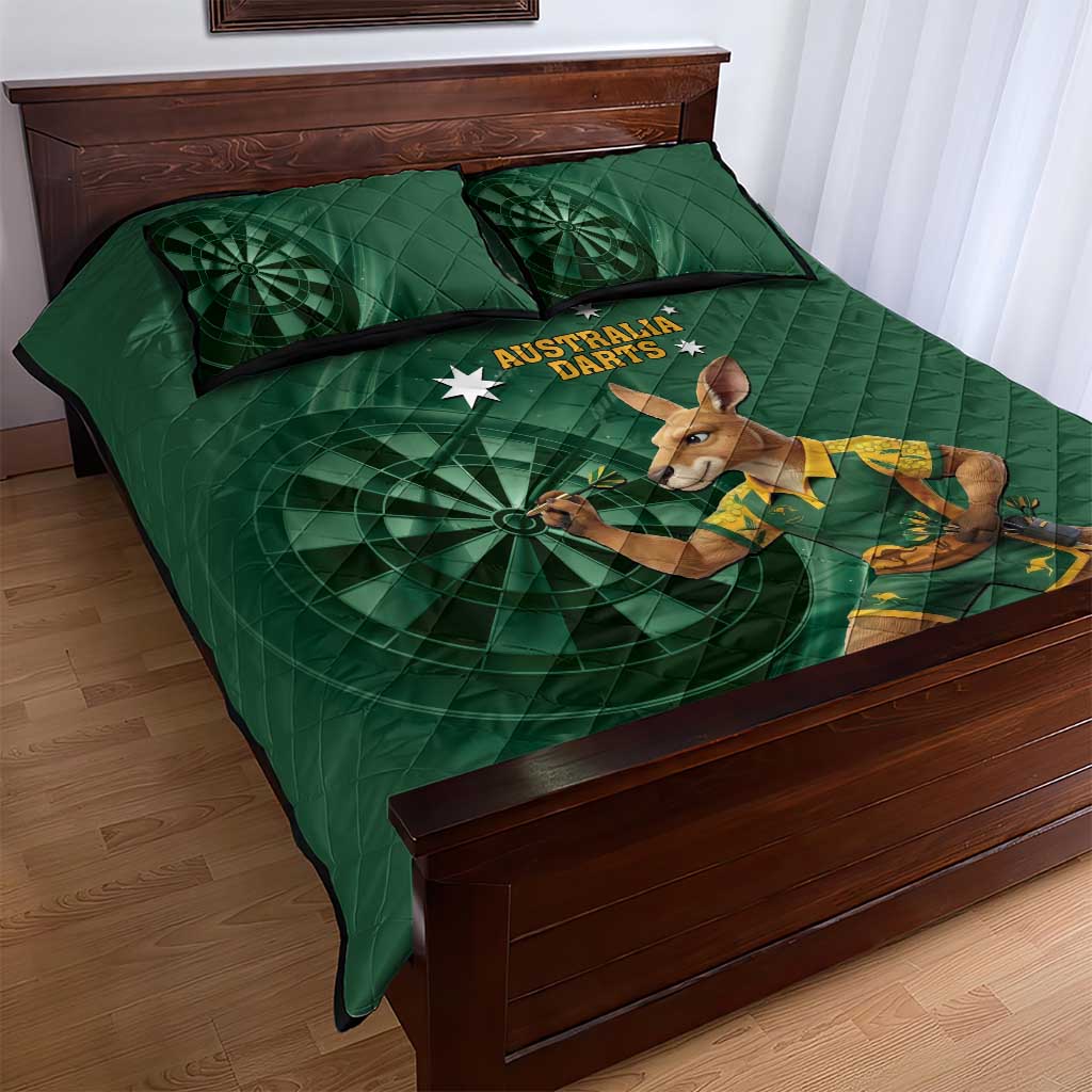 Australia Kangaroo Mascot Darts Quilt Bed Set Green Edition