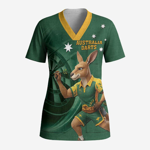 Australia Kangaroo Mascot Darts Scrub Top Green Edition