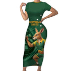 Australia Kangaroo Mascot Darts Short Sleeve Bodycon Dress Green Edition