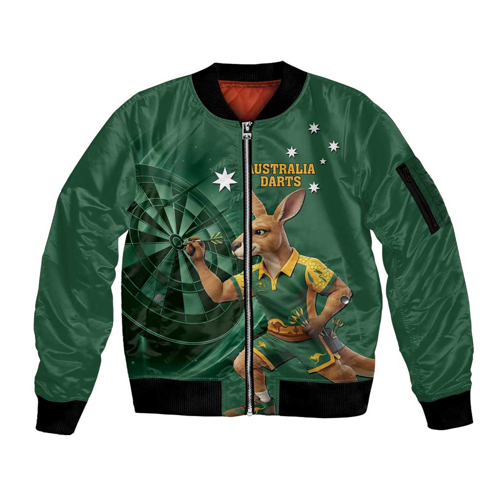 Australia Kangaroo Mascot Darts Sleeve Zip Bomber Jacket Green Edition