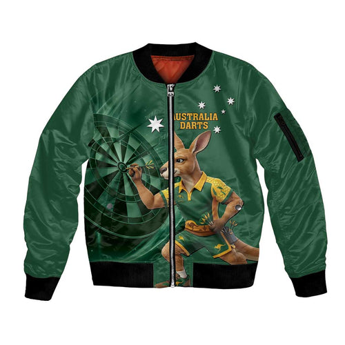 Australia Kangaroo Mascot Darts Sleeve Zip Bomber Jacket Green Edition