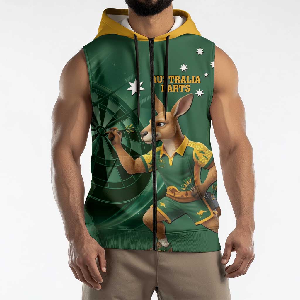 Australia Kangaroo Mascot Darts Sleeveless Zip Hoodie Green Edition