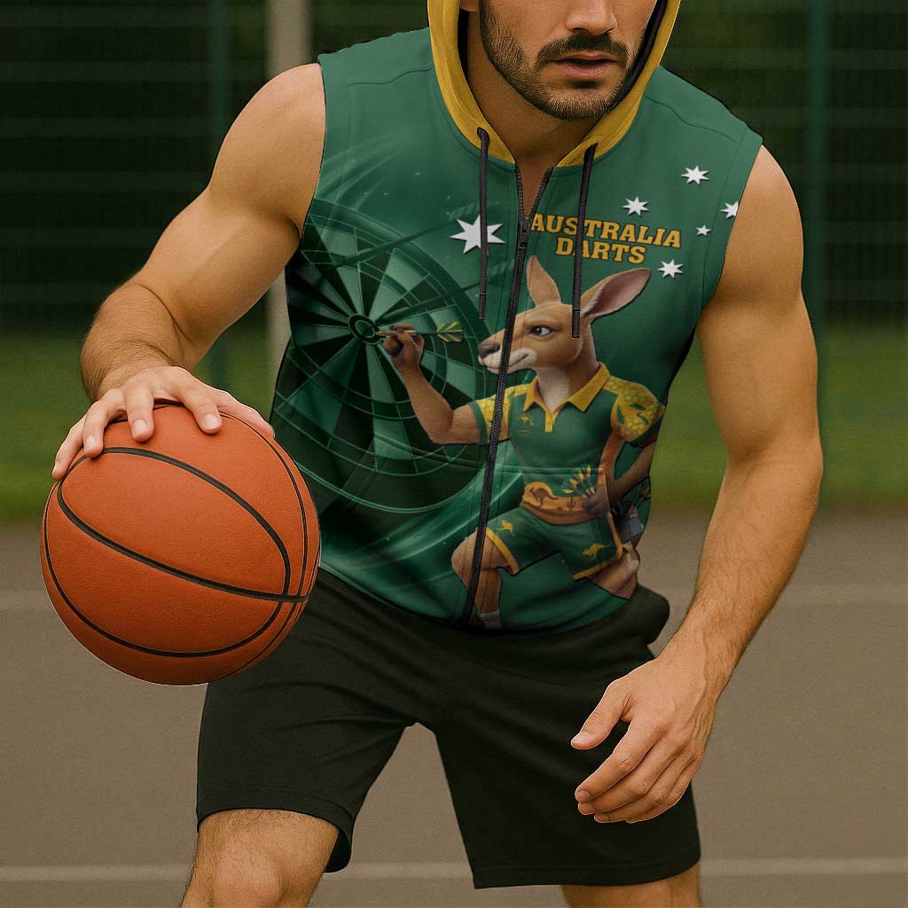 Australia Kangaroo Mascot Darts Sleeveless Zip Hoodie Green Edition