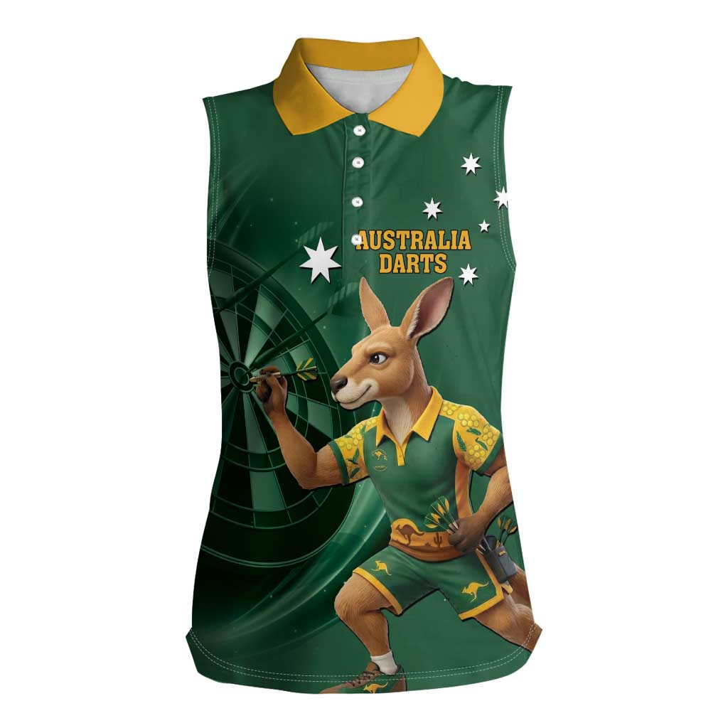 Australia Kangaroo Mascot Darts Women Sleeveless Polo Shirt Green Edition