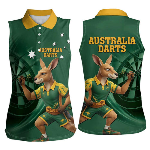 Australia Kangaroo Mascot Darts Women Sleeveless Polo Shirt Green Edition