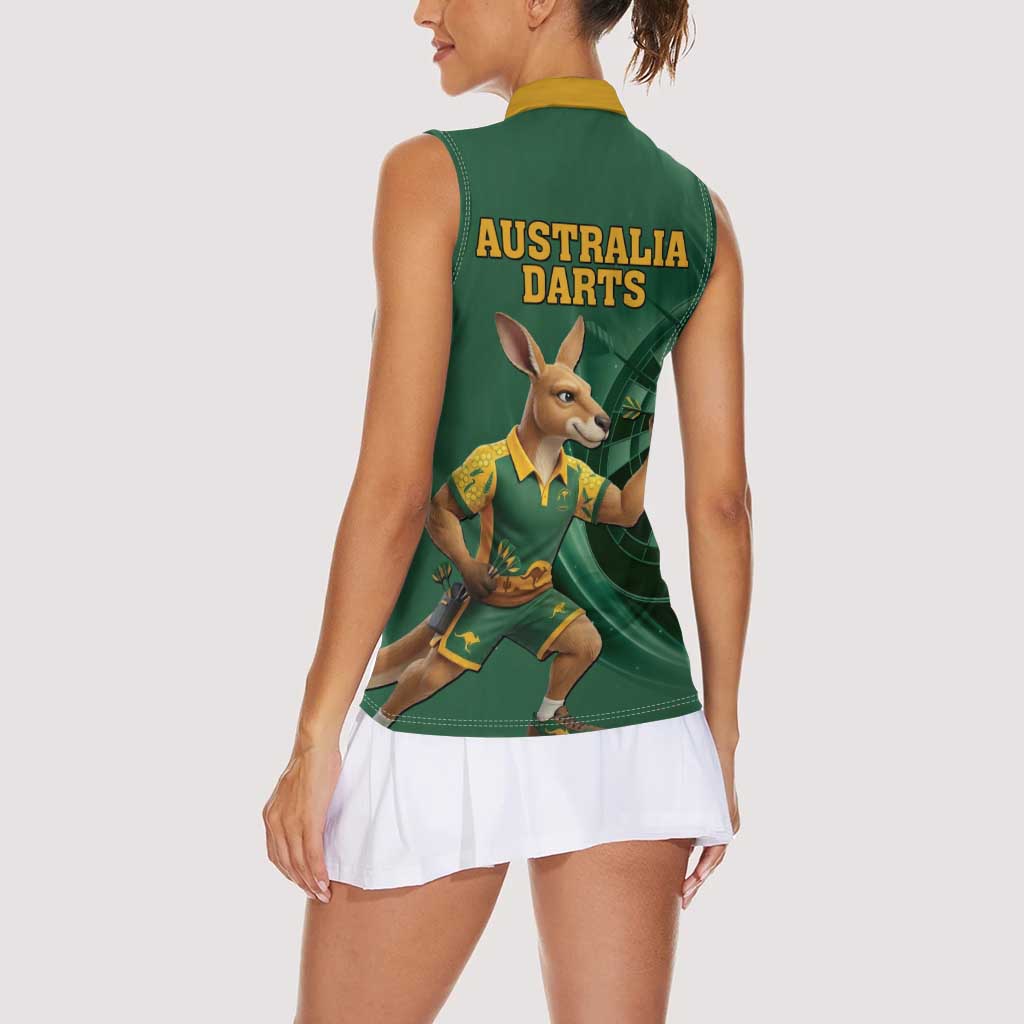 Australia Kangaroo Mascot Darts Women Sleeveless Polo Shirt Green Edition
