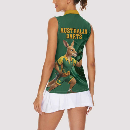Australia Kangaroo Mascot Darts Women Sleeveless Polo Shirt Green Edition