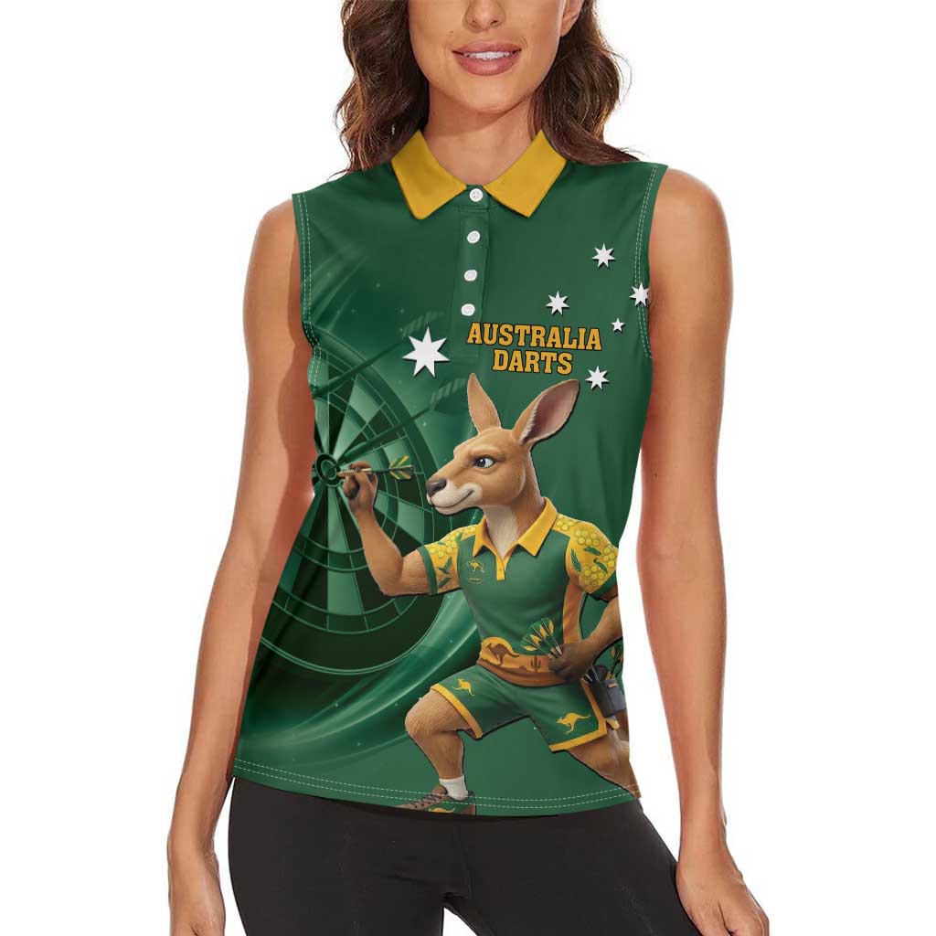 Australia Kangaroo Mascot Darts Women Sleeveless Polo Shirt Green Edition