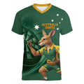 Australia Kangaroo Mascot Darts Women V-Neck T-Shirt Green Edition