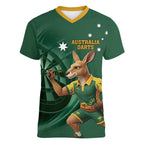 Australia Kangaroo Mascot Darts Women V-Neck T-Shirt Green Edition