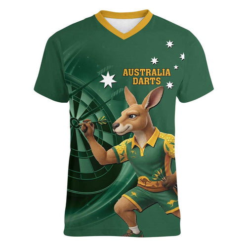 Australia Kangaroo Mascot Darts Women V-Neck T-Shirt Green Edition