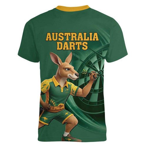 Australia Kangaroo Mascot Darts Women V-Neck T-Shirt Green Edition