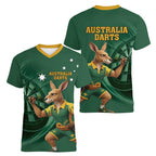 Australia Kangaroo Mascot Darts Women V-Neck T-Shirt Green Edition