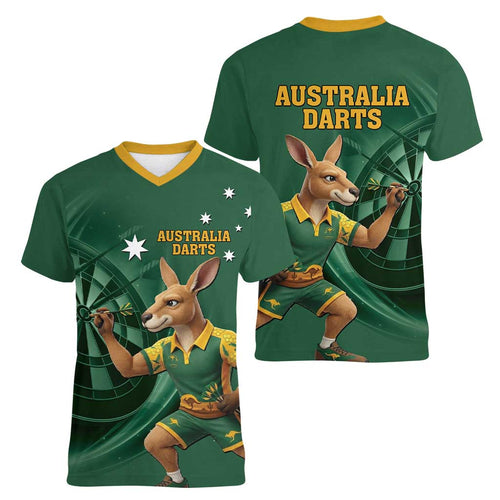 Australia Kangaroo Mascot Darts Women V-Neck T-Shirt Green Edition