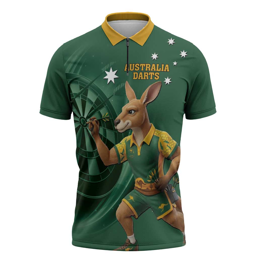 Australia Kangaroo Mascot Darts Zipper Polo Shirt Green Edition
