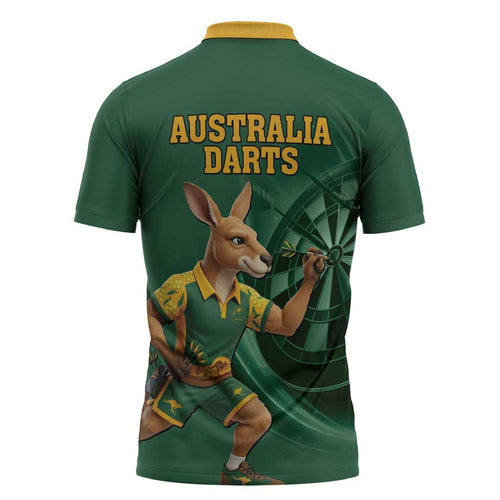 Australia Kangaroo Mascot Darts Zipper Polo Shirt Green Edition